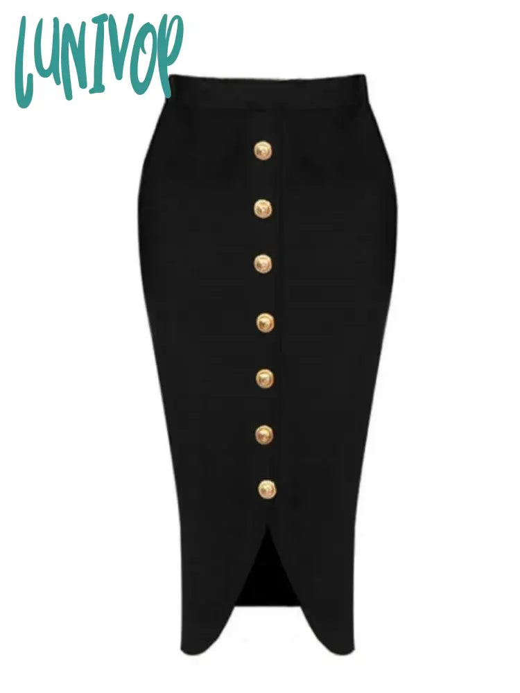 Lunivop Summer New Women Black Midi Bodycon Bandage Skirt High Waist Party Office Lady Elegant Split Skirt modal blend skirt