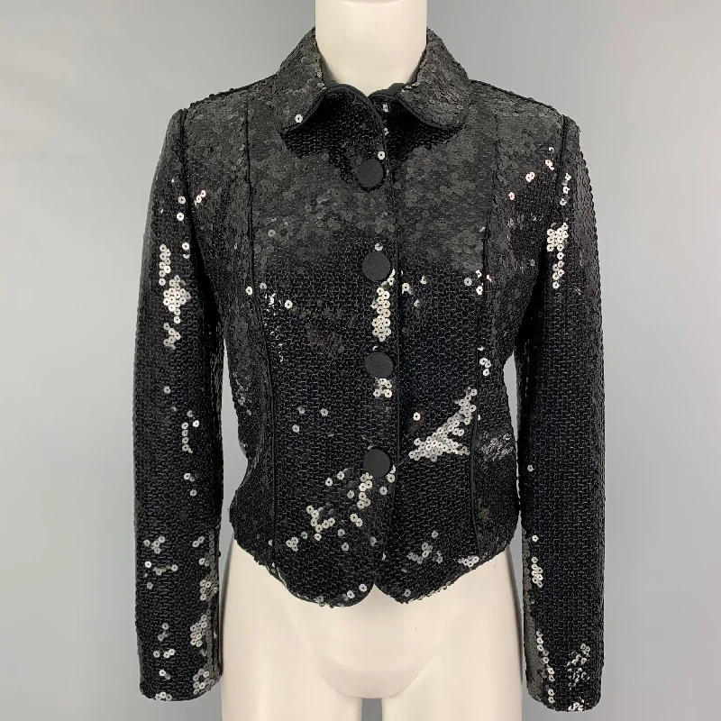 GIORGIO ARMANI Size M Black Sequined Cropped Jacket Jacket Blazer Coat
