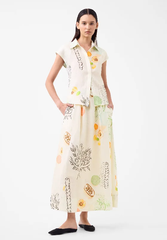 Maison Linen Skirt_Print silk skirt lustrous