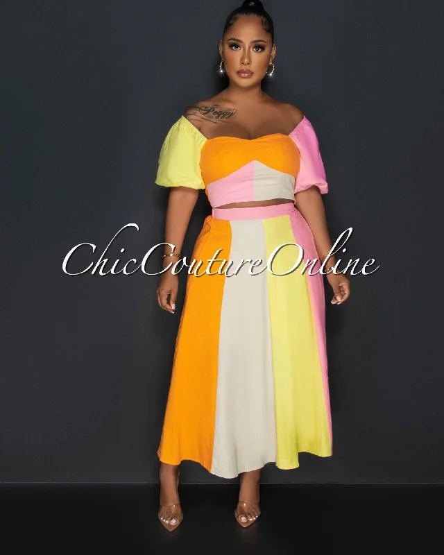 Anniston Pastel Color-Block Top & Skirt Set high waist skirt