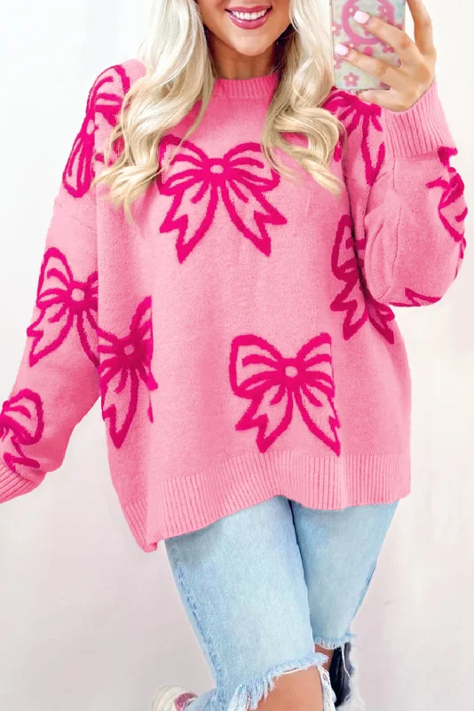 Pattern Drop Shoulder Loose Sweater Welt Pockets Slit Pockets Flap Pockets