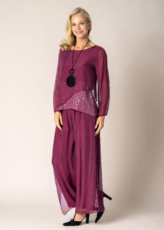 Karolina Silk Pants in Mulberry Wine Formal Stretch Pants