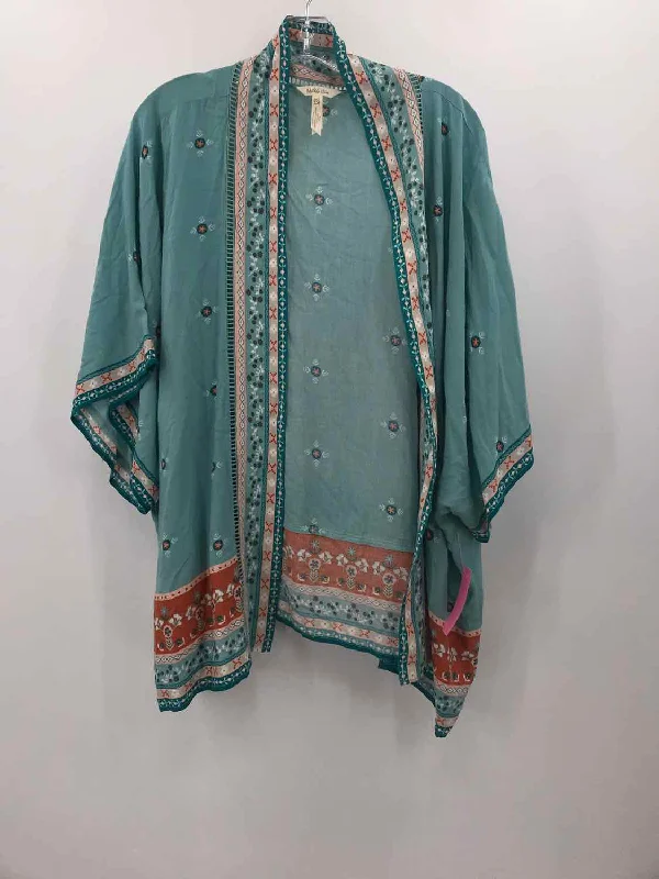 Pre-Owned Matilda Jane Green Size XS/S Kimono Sweater Mesh Blend Leather Blend Suede Blend