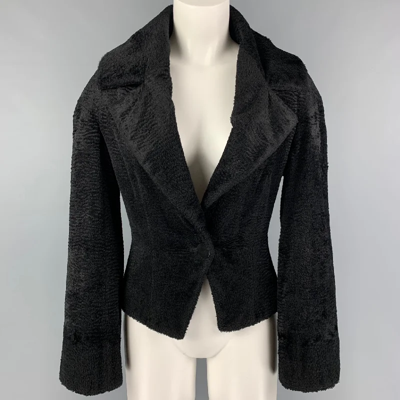 GIVENCHY Size 6 Black Cotton Viscose Single Button Jacket Print Jacket Jacquard Jacket Embroidered Jacket