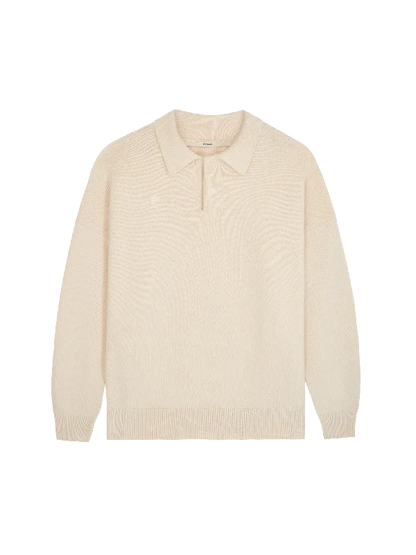Mens Recycled Cashmere Polo Sweater—ecru ivory Terry Terry Cloth Terry Knit