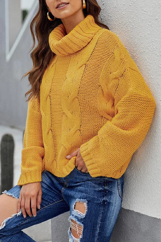 Comfy Turtleneck Sweater Welt Pockets Slit Pockets Flap Pockets