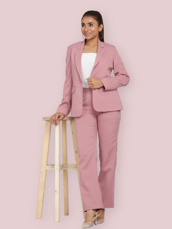 Women's Formal Poly Crepe Pant Suit - Pink High-Waist Jeans