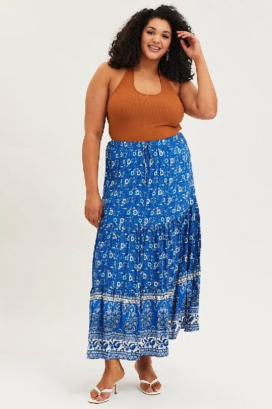 Boho Print Tiered Maxi Skirt corduroy skirt textured