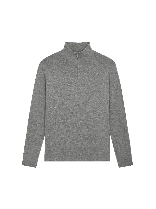 Mens Regenerative Merino Wool Half-Zip Sweater—grey marl Mesh Sweater Canvas Denim