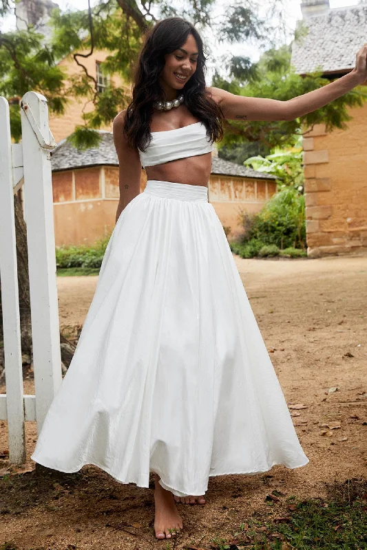 Love Songs Tied Back Maxi Skirt White denim skirt trendy