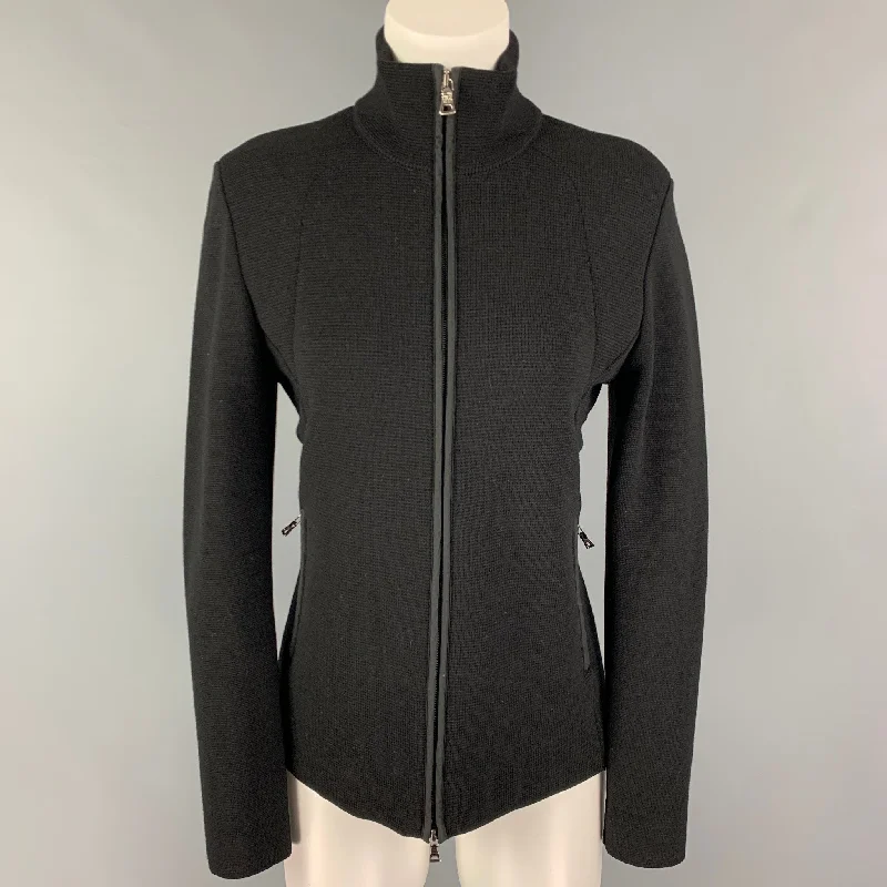 PRADA Size M Black Wool Knitted Zip Up Jacket Cardigan Sweater Pullover