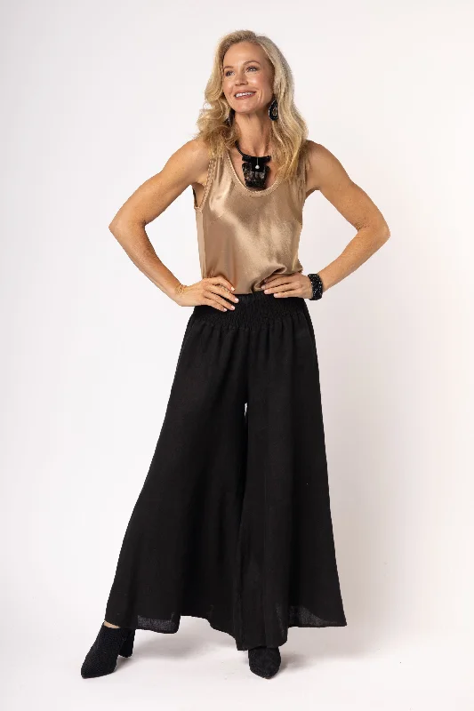 Diana Linen Pant in Onyx Elegant High-Waist Pants