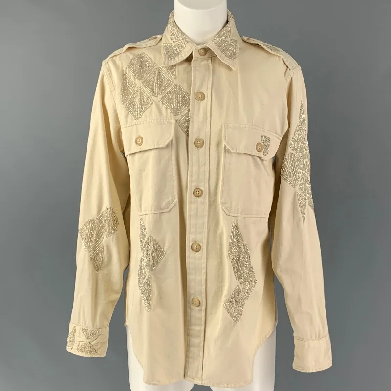 POLO by RALPH LAUREN Size M Beige Cotton Beaded Jacket Corduroy Jacket Velvet Jacket Brocade Jacket POLO by RALPH LAUREN Size M Beige Cotton Beaded Jacket Corduroy Jacket Velvet Jacket Brocade Jacket