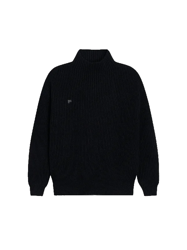 Mens Recycled Cashmere Funnel-Neck Sweater—black Fleece Sweater Nylon Polyester