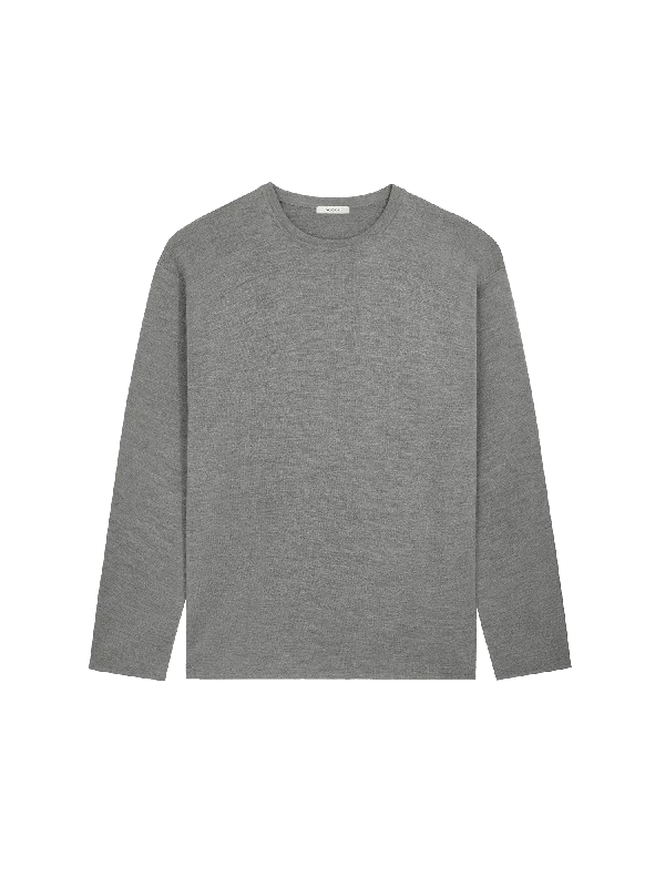 Mens Regenerative Merino Wool Sweater—grey marl Graphic Sweater Embroidered Appliqued Mens Regenerative Merino Wool Sweater—grey marl Graphic Sweater Embroidered Appliqued