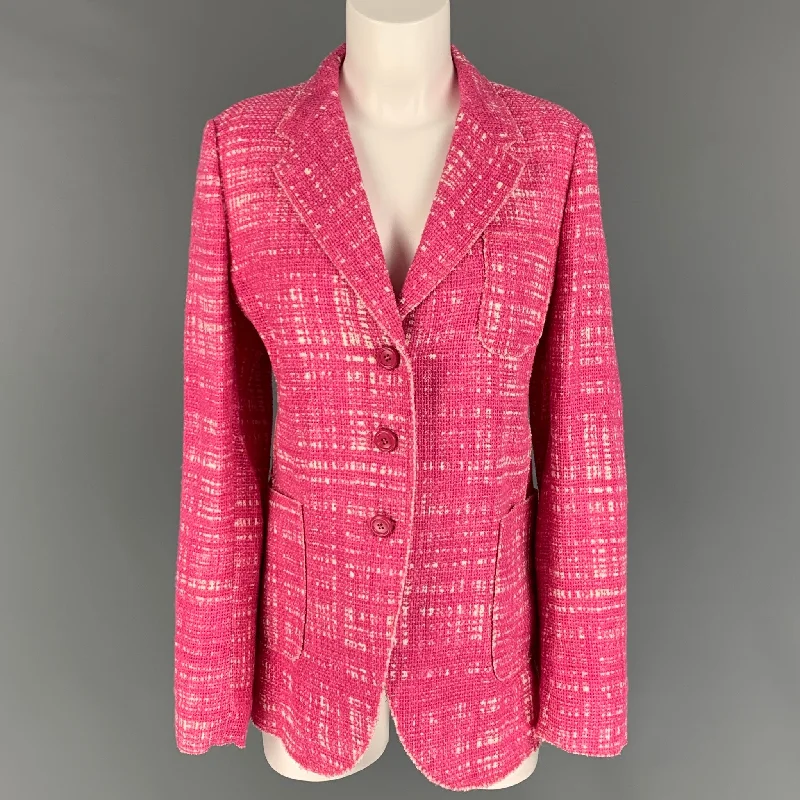 PRADA Size 14 Pink White Cotton Blend Woven Jacket Wool Fabric Cashmere Fabric Tweed Fabric PRADA Size 14 Pink White Cotton Blend Woven Jacket Wool Fabric Cashmere Fabric Tweed Fabric