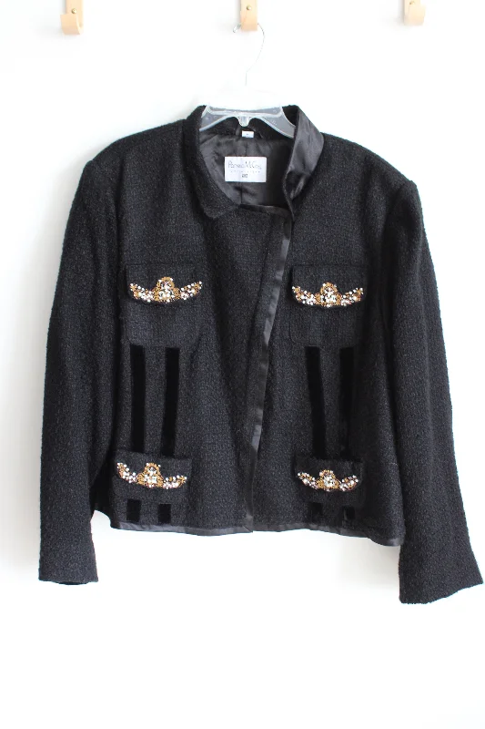Pamela McCoy Black Beaded Jacket | 3X Bomber Jacket Anorak Windbreaker
