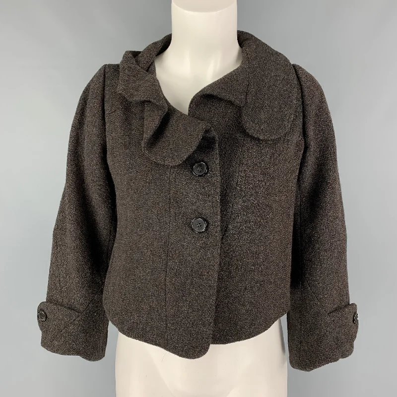 MARNI Size 4 Black Brown Nailhead Cropped Jacket Front Pockets Side Pockets Patch Pockets MARNI Size 4 Black Brown Nailhead Cropped Jacket Front Pockets Side Pockets Patch Pockets