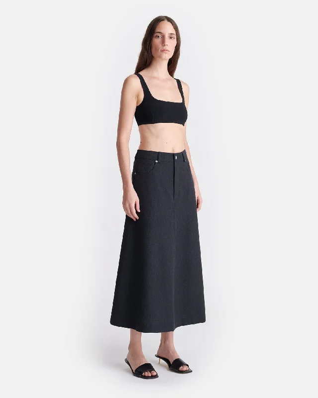 Cintia - Wool Twill Midi Skirt - Grey Melange linen skirt natural