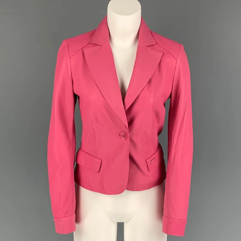 PAUL & SHARK Size XS Pink Leather Notch Lapel Jacket Zippered Jacket Buttoned Jacket Snapped Jacket