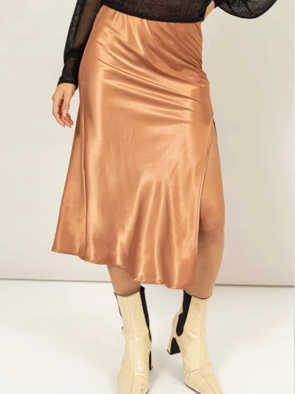 High Waisted Satin Midi Skirt leather skirt bold