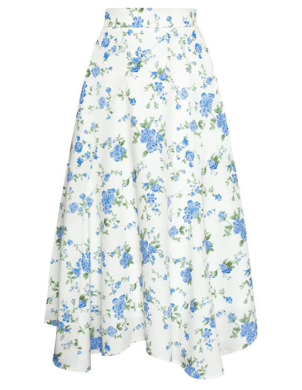 BP Women Vintage Irregular Hem Skirt Elastic Waist Mid-Calf Swing Skirt zip skirt side