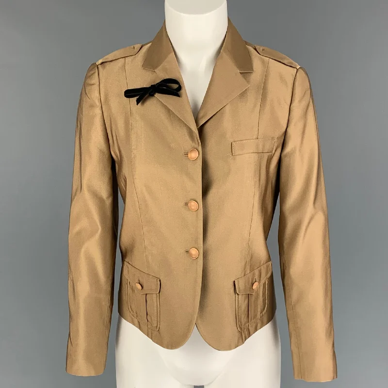 PRADA Size 6 Copper Wool Silk Single Breasted Jacket Blazer Zip Front Button Front Snap Front PRADA Size 6 Copper Wool Silk Single Breasted Jacket Blazer Zip Front Button Front Snap Front