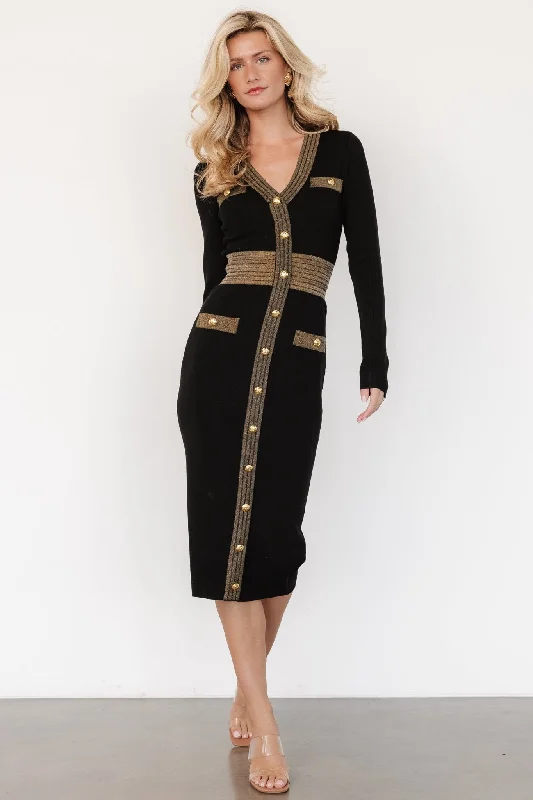 Birgitta Ribbed Sweater Dress | Black + Gold Modern Contemporary Chic