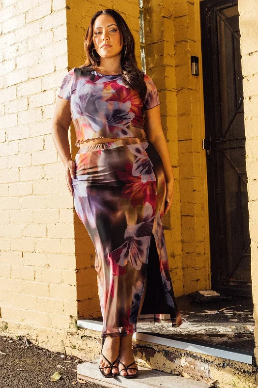 Multi Abstract Mesh Bodycon Skirt pleated skirt texture