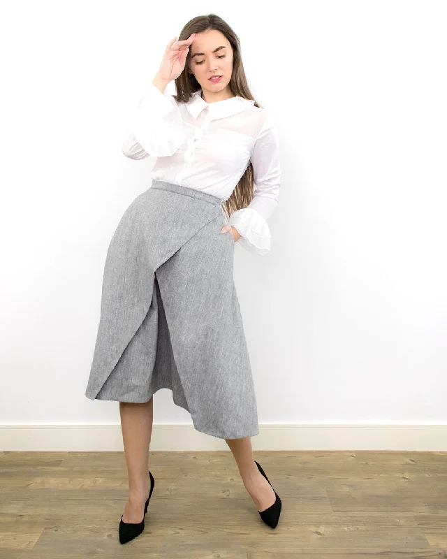 Plya Grey Fit & Flare High Waist Skirt with Pockets cotton skirt soft