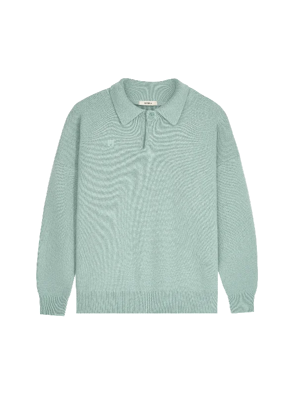 Mens Recycled Cashmere Polo Sweater—eucalyptus blue Silk Blend Satin Velvet