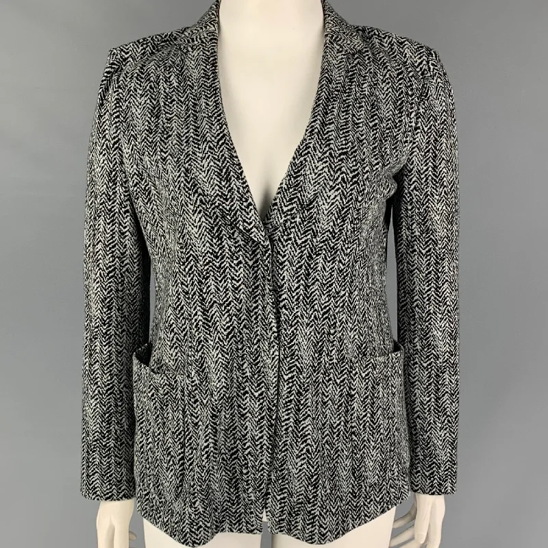 ARMANI COLLEZIONI Size 14 Black White Cotton Blend Jacket Blazer Satin Fabric Silk Fabric Chiffon Fabric ARMANI COLLEZIONI Size 14 Black White Cotton Blend Jacket Blazer Satin Fabric Silk Fabric Chiffon Fabric