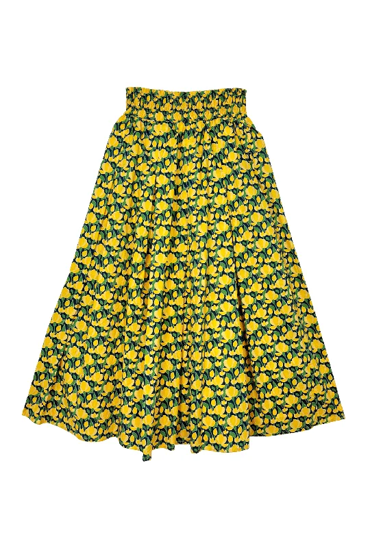Smocked Waist MIDI Skirt - Yellow Tulip high slit skirt