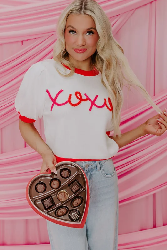 XOXO Sweater Top In Ivory Spandex Blend Rayon Blend Denim Blend