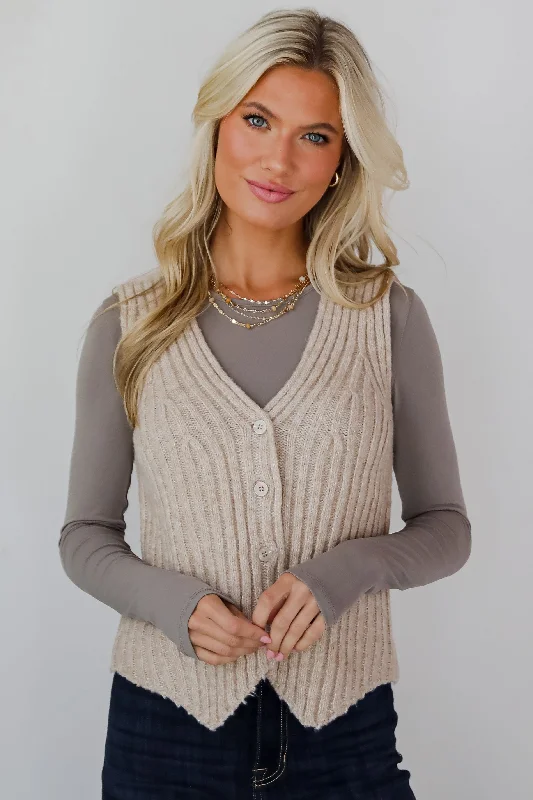 FINAL SALE - Composed Approach Taupe Sweater Vest Sequined Glittery Shiny