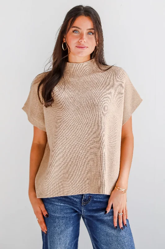 Unique Composure Taupe Mock Neck Oversized Sweater Top Fleece Fabric Down Fabric Feather Fabric Unique Composure Taupe Mock Neck Oversized Sweater Top Fleece Fabric Down Fabric Feather Fabric