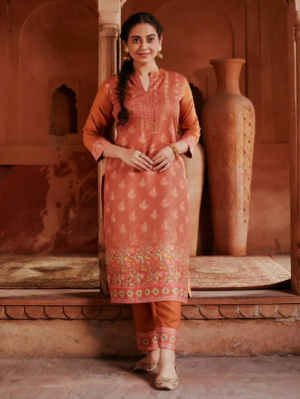 Digitally Printed Cotton Kurta Pants Set 3672 Cozy Full-Length Pants