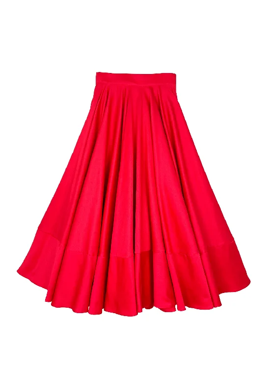 Lucinda Circle Skirt - Red Poplin leather skirt refined