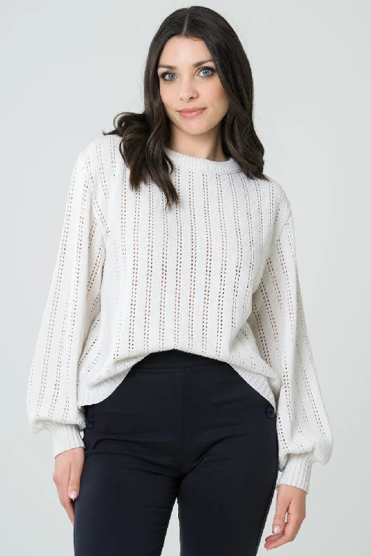 Lamier Knitted Sweater Ecru White Chenille Brocade Lace