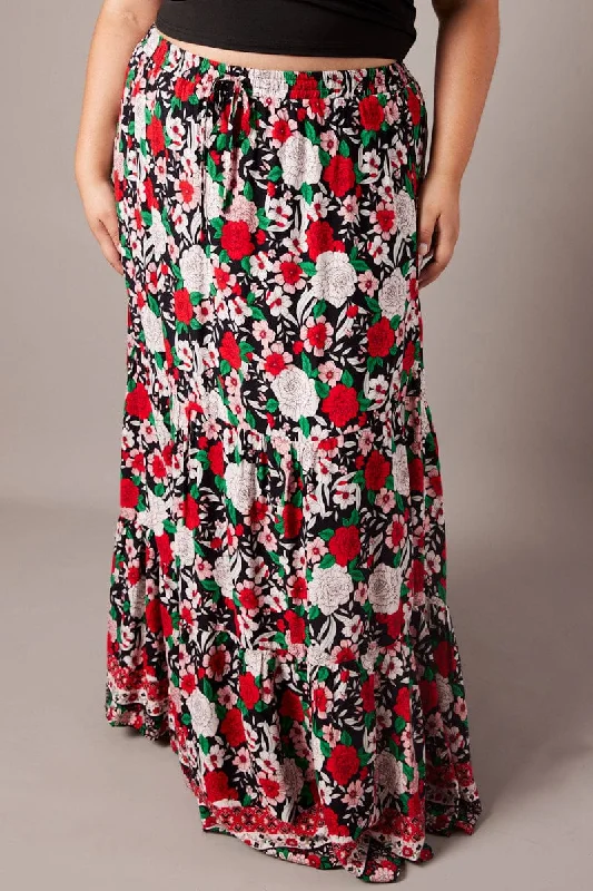Black Boho Maxi Skirt High Waist Tiered maxi skirt elegant