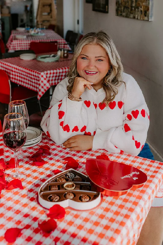 Happy Hearts Knit Sweater Curves Glossy Satin Silk