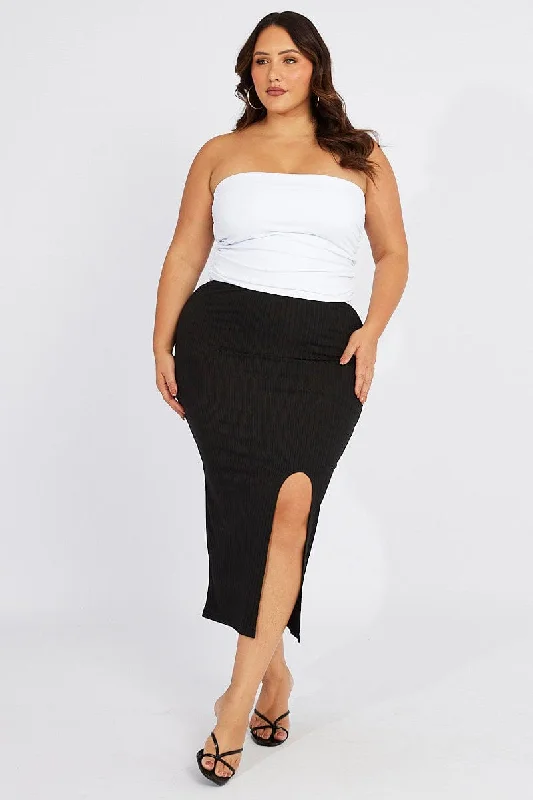 Black Rib Split Skirt vintage skirt charm
