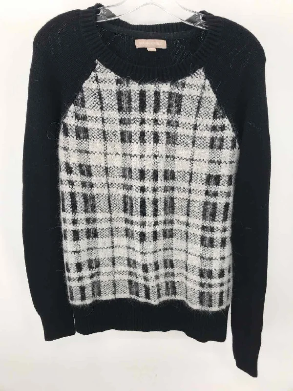 Pre-Owned Banana Republic Black Size Small Plaid Sweater Real Fur Shearling Chenille