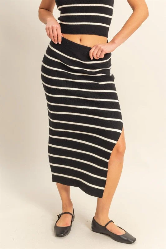 HYFVE Side Slit Striped Bodycon Sweater Skirt Cable Knit Ribbed Knit Lace Knit