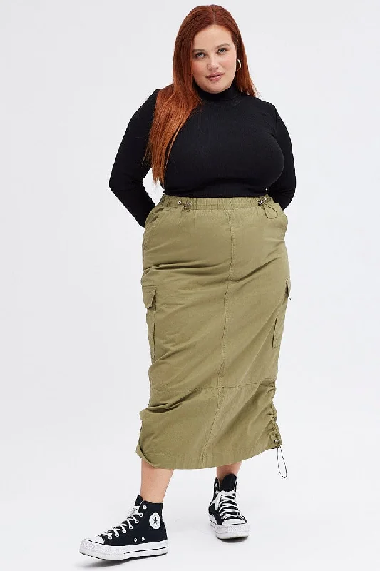 Green Maxi Skirt Parachute silk skirt elegant