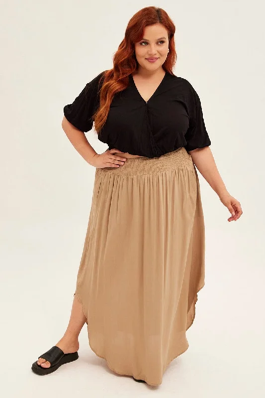 Green Maxi Skirt Shirred Waist maxi skirt elegant