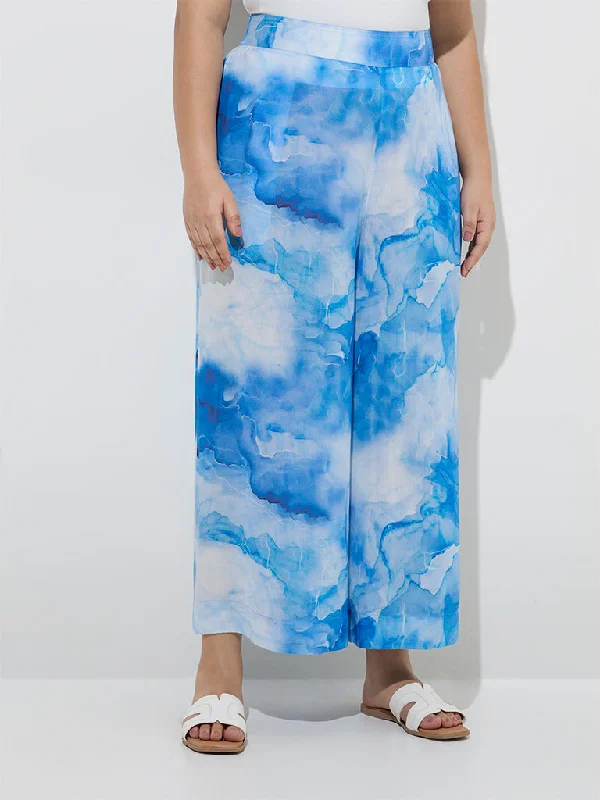 Diza Blue Tie and Dye High-Rise Pants Chic Faux Leather Pants