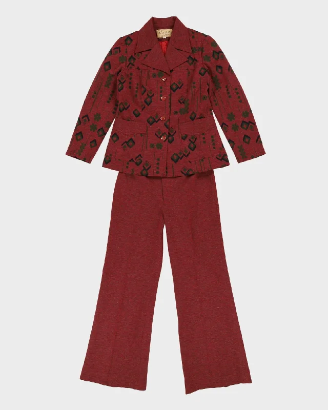 Vintage 1970s Burgundy Jacket And Trousers Set - S Jersey Jacket Tulle Jacket Batik Jacket Vintage 1970s Burgundy Jacket And Trousers Set - S Jersey Jacket Tulle Jacket Batik Jacket