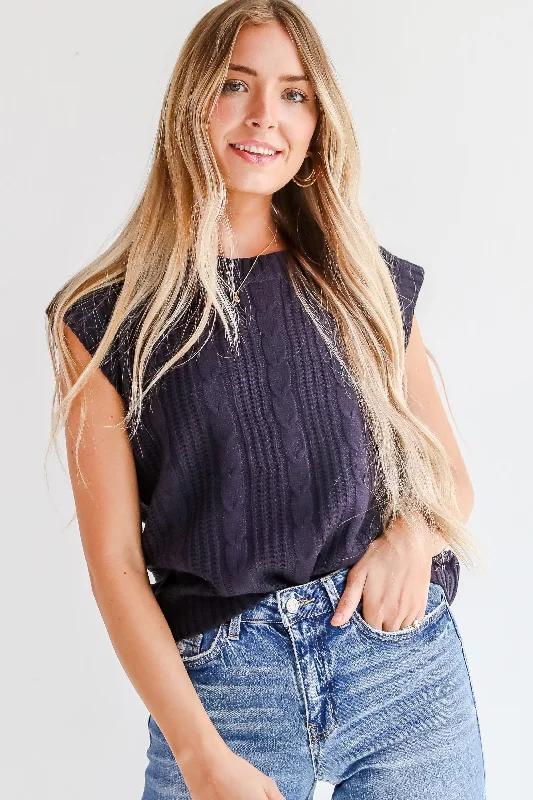 FINAL SALE - Designated Cutie Navy Cable Knit Sweater Vest Stylish Fashionable Trendy