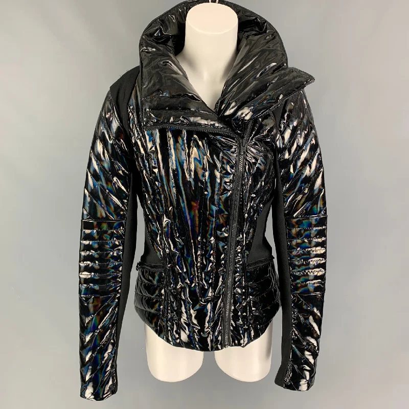 BLANC NOIR Size M Black Polyeurethane Quilted Zip Up Jacket Tailored Jacket Straight Jacket A-Line Jacket BLANC NOIR Size M Black Polyeurethane Quilted Zip Up Jacket Tailored Jacket Straight Jacket A-Line Jacket